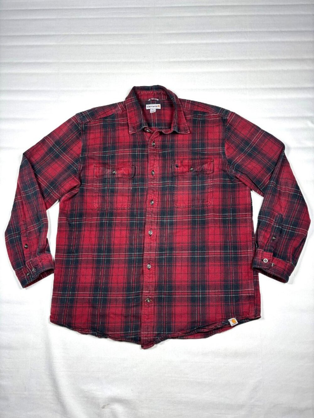 Carhartt Mens XL Original Fit Flannel Shirt Red Black Plaid Heavy Long Sleeve